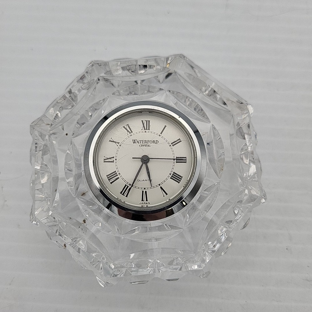 Waterford Crystal Octagonal Desk Clock 3 Inch Clear Quartz Japan Movement